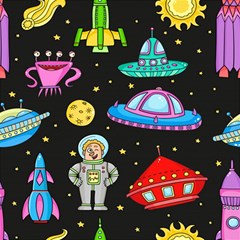 Seamless Pattern With Space Objects Ufo Rockets Aliens Hand Drawn Elements Space Play Mat (Rectangle)