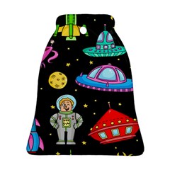 Seamless Pattern With Space Objects Ufo Rockets Aliens Hand Drawn Elements Space Bell Ornament (Two Sides)