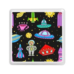 Seamless Pattern With Space Objects Ufo Rockets Aliens Hand Drawn Elements Space Memory Card Reader (Square)