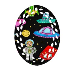 Seamless Pattern With Space Objects Ufo Rockets Aliens Hand Drawn Elements Space Ornament (Oval Filigree)