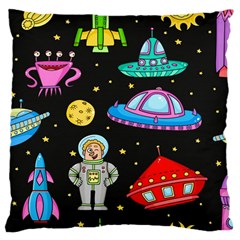 Seamless Pattern With Space Objects Ufo Rockets Aliens Hand Drawn Elements Space Large Cushion Case (One Side)