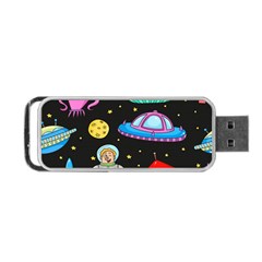 Seamless Pattern With Space Objects Ufo Rockets Aliens Hand Drawn Elements Space Portable USB Flash (Two Sides)