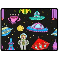 Seamless Pattern With Space Objects Ufo Rockets Aliens Hand Drawn Elements Space Two Sides Fleece Blanket (Large)