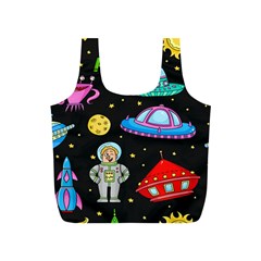 Seamless Pattern With Space Objects Ufo Rockets Aliens Hand Drawn Elements Space Full Print Recycle Bag (s) by Hannah976