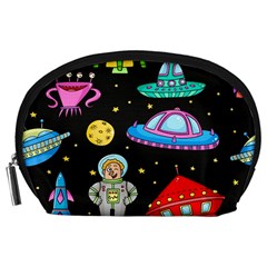 Seamless Pattern With Space Objects Ufo Rockets Aliens Hand Drawn Elements Space Accessory Pouch (Large)