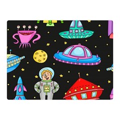 Seamless Pattern With Space Objects Ufo Rockets Aliens Hand Drawn Elements Space Two Sides Premium Plush Fleece Blanket (Mini)