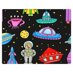 Seamless Pattern With Space Objects Ufo Rockets Aliens Hand Drawn Elements Space Two Sides Premium Plush Fleece Blanket (medium) by Hannah976