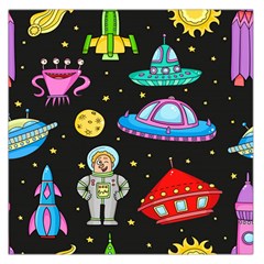 Seamless Pattern With Space Objects Ufo Rockets Aliens Hand Drawn Elements Space Square Satin Scarf (36  x 36 )