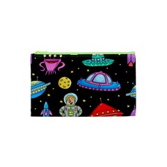 Seamless Pattern With Space Objects Ufo Rockets Aliens Hand Drawn Elements Space Cosmetic Bag (XS)