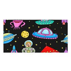 Seamless Pattern With Space Objects Ufo Rockets Aliens Hand Drawn Elements Space Satin Shawl 45  x 80 