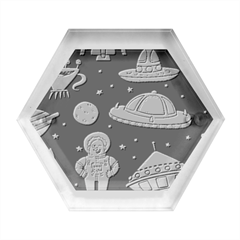 Seamless Pattern With Space Objects Ufo Rockets Aliens Hand Drawn Elements Space Hexagon Wood Jewelry Box by Hannah976