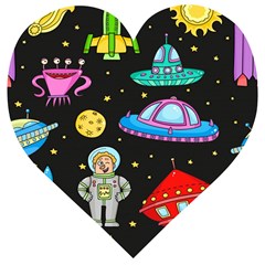 Seamless Pattern With Space Objects Ufo Rockets Aliens Hand Drawn Elements Space Wooden Puzzle Heart