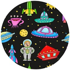 Seamless Pattern With Space Objects Ufo Rockets Aliens Hand Drawn Elements Space Wooden Puzzle Round
