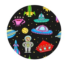 Seamless Pattern With Space Objects Ufo Rockets Aliens Hand Drawn Elements Space Mini Round Pill Box (Pack of 3)