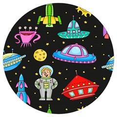 Seamless Pattern With Space Objects Ufo Rockets Aliens Hand Drawn Elements Space Round Trivet