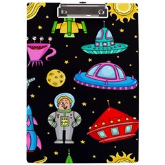 Seamless Pattern With Space Objects Ufo Rockets Aliens Hand Drawn Elements Space A4 Acrylic Clipboard