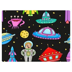 Seamless Pattern With Space Objects Ufo Rockets Aliens Hand Drawn Elements Space Premium Plush Fleece Blanket (Extra Small)