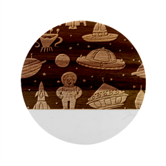 Seamless Pattern With Space Objects Ufo Rockets Aliens Hand Drawn Elements Space Marble Wood Coaster (Round)