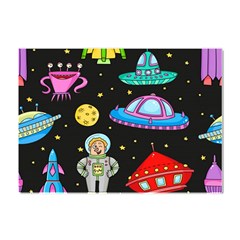 Seamless Pattern With Space Objects Ufo Rockets Aliens Hand Drawn Elements Space Crystal Sticker (A4)