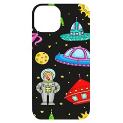 Seamless Pattern With Space Objects Ufo Rockets Aliens Hand Drawn Elements Space Iphone 14 Black Uv Print Case by Hannah976