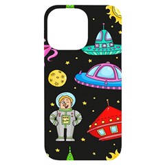 Seamless Pattern With Space Objects Ufo Rockets Aliens Hand Drawn Elements Space iPhone 14 Pro Max Black UV Print Case