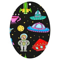 Seamless Pattern With Space Objects Ufo Rockets Aliens Hand Drawn Elements Space UV Print Acrylic Ornament Oval