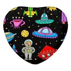 Seamless Pattern With Space Objects Ufo Rockets Aliens Hand Drawn Elements Space Heart Glass Fridge Magnet (4 pack)