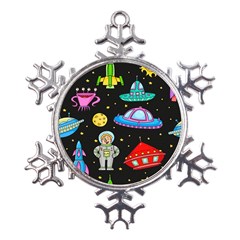 Seamless Pattern With Space Objects Ufo Rockets Aliens Hand Drawn Elements Space Metal Large Snowflake Ornament