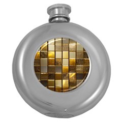 Golden Mosaic Tiles  Round Hip Flask (5 Oz) by essentialimage