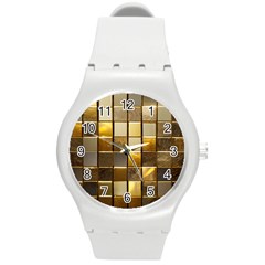 Golden Mosaic Tiles  Round Plastic Sport Watch (m) by essentialimage