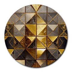 Golden Mosaic Tiles  Round Mousepad by essentialimage365