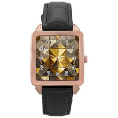 Golden Mosaic Tiles  Rose Gold Leather Watch 