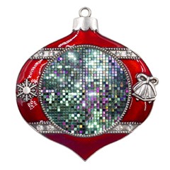 Disco Mosaic Magic Metal Snowflake And Bell Red Ornament
