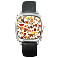 Africa Jungle Ethnic Tribe Travel Seamless Pattern Vector Illustration Square Metal Watch