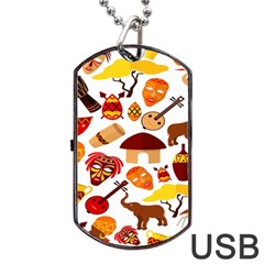 Africa Jungle Ethnic Tribe Travel Seamless Pattern Vector Illustration Dog Tag USB Flash (One Side)