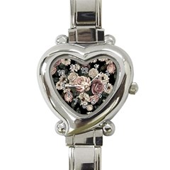 Elegant Seamless Pattern Blush Toned Rustic Flowers Heart Italian Charm Watch