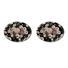 Elegant Seamless Pattern Blush Toned Rustic Flowers Cufflinks (oval)