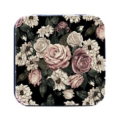 Elegant Seamless Pattern Blush Toned Rustic Flowers Square Metal Box (black) by Hannah976