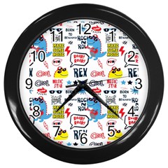 Monster Cool Seamless Pattern Wall Clock (black) by Hannah976