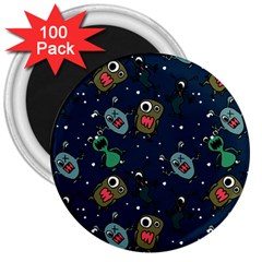 Monster Alien Pattern Seamless Background 3  Magnets (100 Pack)