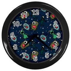 Monster Alien Pattern Seamless Background Wall Clock (black)