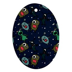 Monster Alien Pattern Seamless Background Oval Ornament (two Sides) by Hannah976