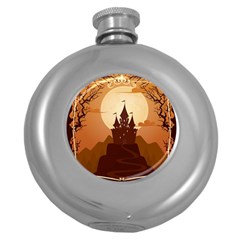 Beautiful Castle Round Hip Flask (5 Oz)