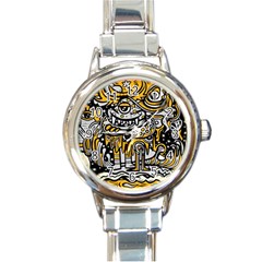 Crazy Abstract Doodle Social Doodle Drawing Style Round Italian Charm Watch