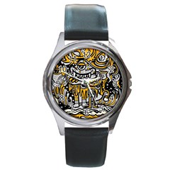 Crazy Abstract Doodle Social Doodle Drawing Style Round Metal Watch