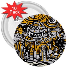 Crazy Abstract Doodle Social Doodle Drawing Style 3  Buttons (10 Pack) 