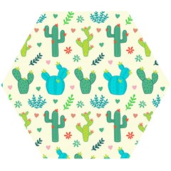 Cactus Succulents Floral Seamless Pattern Wooden Puzzle Hexagon by Hannah976