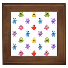 Seamless Pattern Cute Funny Monster Cartoon Isolated White Background Framed Tile