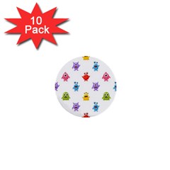 Seamless Pattern Cute Funny Monster Cartoon Isolated White Background 1  Mini Buttons (10 Pack) 