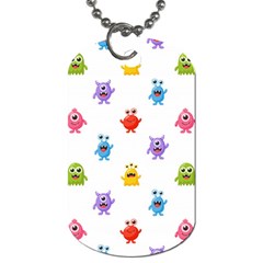 Seamless Pattern Cute Funny Monster Cartoon Isolated White Background Dog Tag (one Side)